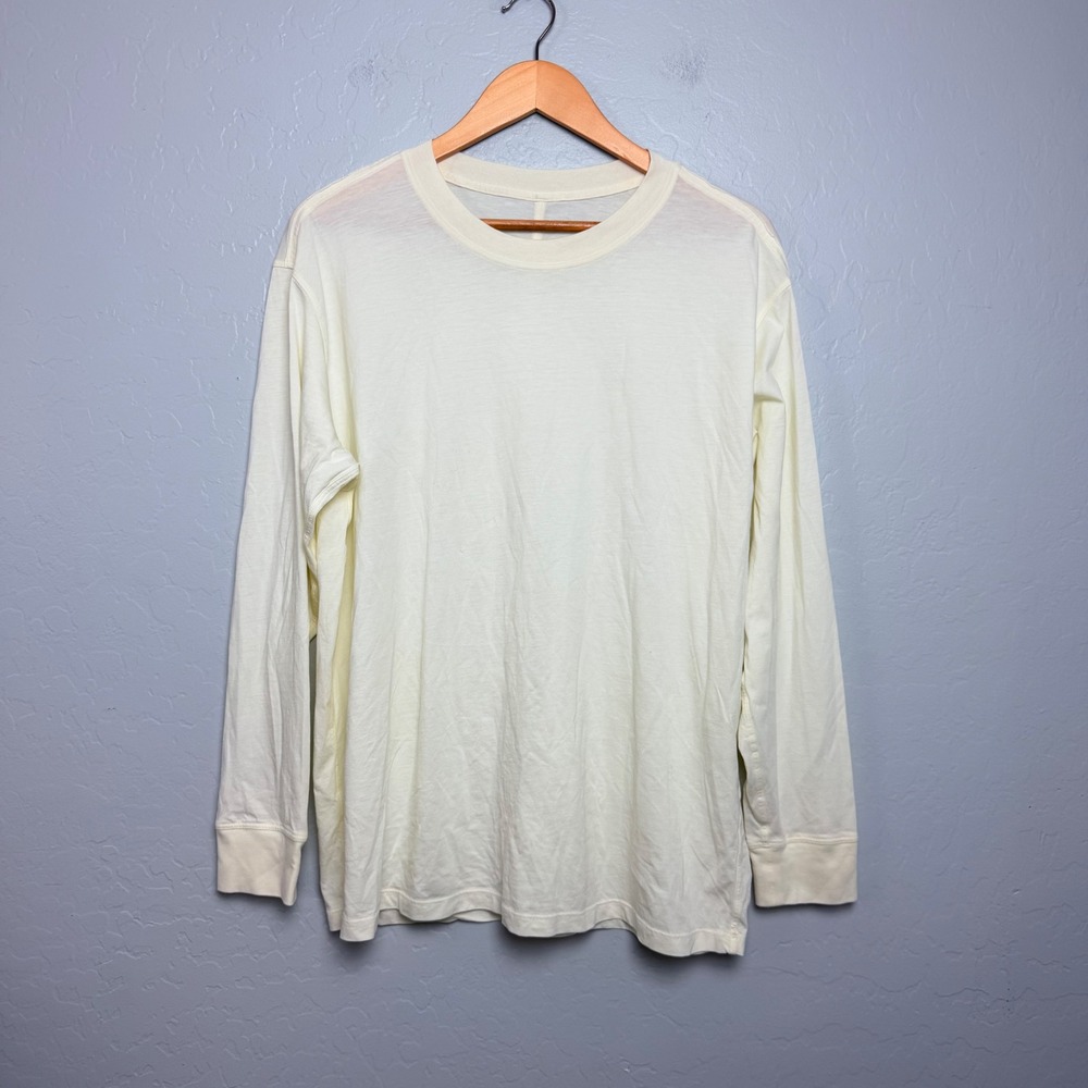 Lululemon All Yours Long‎ Sleeve Cotton Tee Cream Off-White Relaxed Fit Size 14